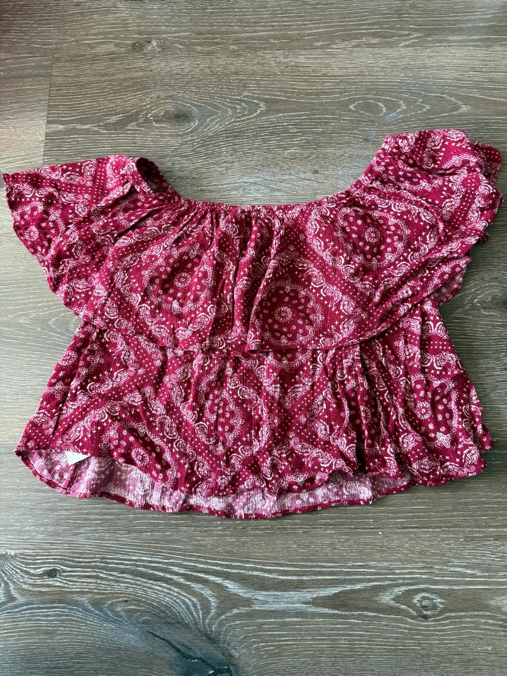 Women’s Off-Shoulder Red Paisley Ruffle Top